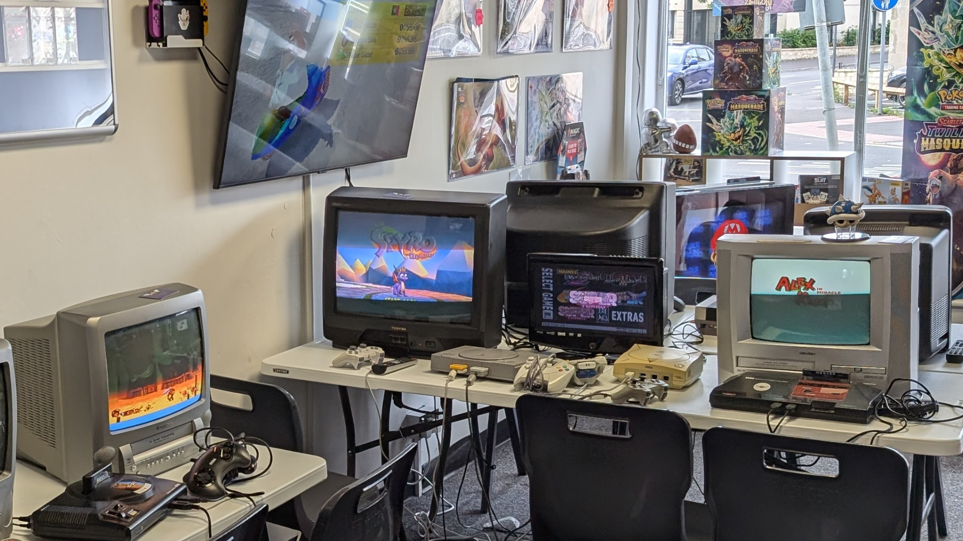 Retro gaming consoles on display