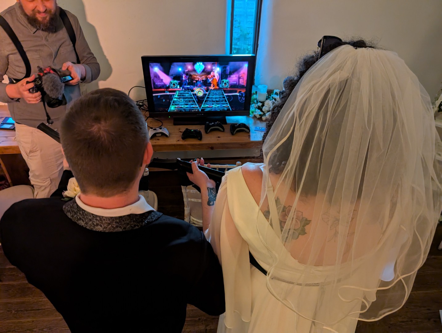 Wedding guests playing retro games